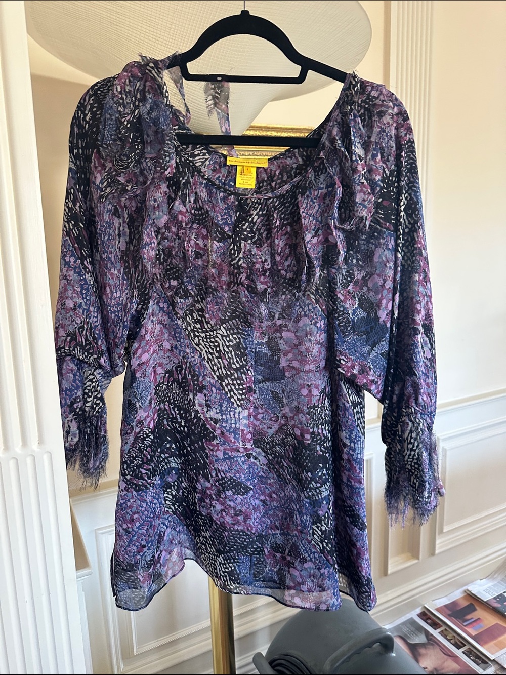 Catherine Malandrino Purple Multi-Pattern Sheer Blouse